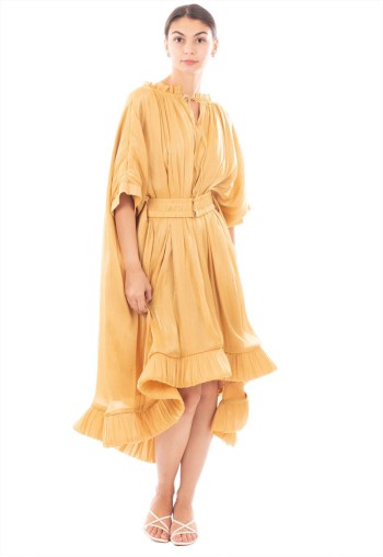 Ruffle Hem Oversized dress with belt in yellow