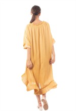 Ruffle Hem Oversized dress with belt in yellow