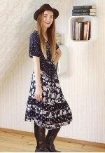 Navy floral dot short sleeve boho festival dress