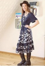 Navy floral dot short sleeve boho festival dress