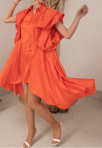 Oversized Ruffle Sleeves shirt dress in black