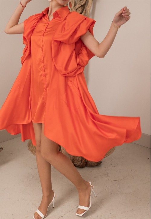 Oversized Ruffle Sleeves shirt dress in black