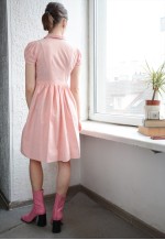 Vintage Lolita Style Pink Checked Cotton Puff Sleeved Dress