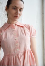 Vintage Lolita Style Pink Checked Cotton Puff Sleeved Dress