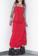 Vintage 2000s Long Ruched Detail Red Cargo Dress