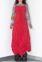 Vintage 2000s Long Ruched Detail Red Cargo Dress