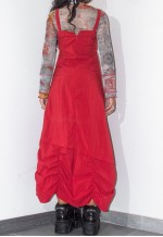 Vintage 2000s Long Ruched Detail Red Cargo Dress
