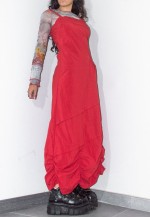 Vintage 2000s Long Ruched Detail Red Cargo Dress