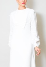 1960's Wedding Dress White Long Bell Sleeve Bow Detail