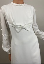 1960's Wedding Dress White Long Bell Sleeve Bow Detail