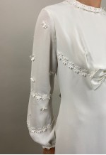 1960's Wedding Dress White Long Bell Sleeve Bow Detail