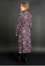 70's Vintage Black Purple Floral Long Sleeve Midi Dress