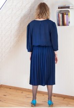 Dark blue navy pleated skirt round collar vintage dress