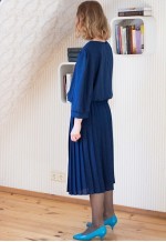 Dark blue navy pleated skirt round collar vintage dress