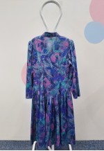 Vintage Pleated Shirt Dress Blue Purple
