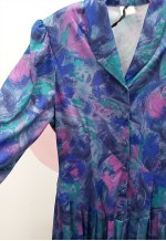 Vintage Pleated Shirt Dress Blue Purple