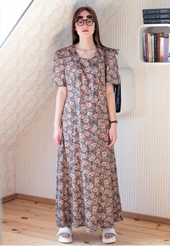 Brown floral maxi vintage A-line dress