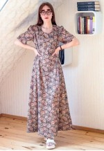 Brown floral maxi vintage A-line dress
