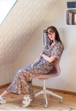 Brown floral maxi vintage A-line dress