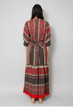 70's Vintage Red Black Maxi Dress Hippy Folk Boho
