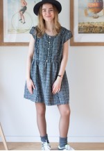 Black and white woven short sleeve dress