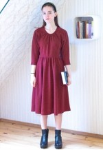 Dark red soft wide sleeve vintage dress