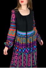 70's Vintage Ladies Black Bell Sleeve Retro Maxi Dress