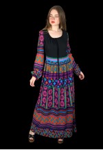 70's Vintage Ladies Black Bell Sleeve Retro Maxi Dress