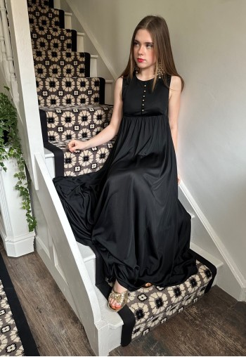 Frank Usher 70's Black Sleeveless Empire Line Maxi Dress