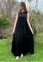 Frank Usher 70's Black Sleeveless Empire Line Maxi Dress