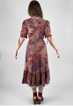 70's Vintage Purple Floral Short Sleeve Prairie Midi Dress