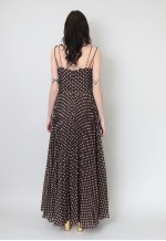 70's Vintage Slip Maxi Dress Brown White Polka Dot