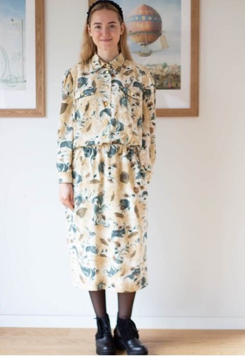 Beige cream long sleeve midi dress