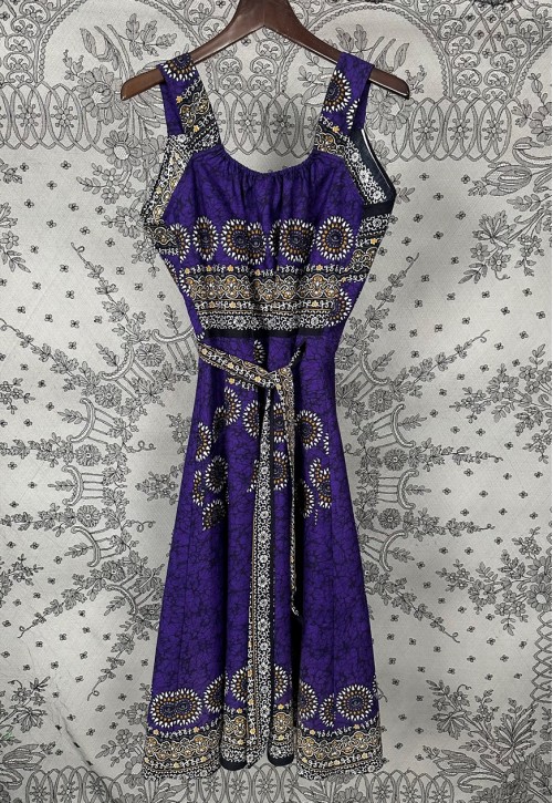 70's Vintage Ladies Purple Hippy Folk Wrap Batik Dress