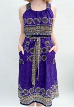 70's Vintage Ladies Purple Hippy Folk Wrap Batik Dress