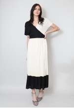 70's Vintage Black and White Tiered Ladies Midi Dress