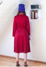 Cherry red long sleeve belted dress with white crochet chest