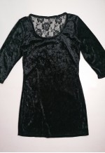 Vintage 90's Black Velvet Velour Mini Dress Lace Detail