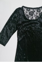 Vintage 90's Black Velvet Velour Mini Dress Lace Detail