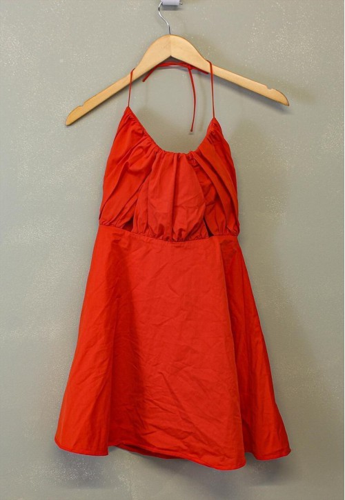 Vintage Y2K Mini Red Dress Pleated Tie Up