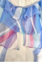 70's Vintage Ladies Ruffle Sheer Blue White Maxi Dress