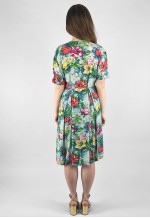 40's /50's Vintage Green Red Floral Ladies Day Dress