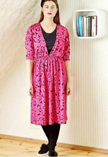 Pink and black insert floral vintage dress