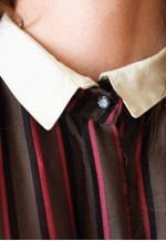 Khaki and pink striped long sleeve silky dress