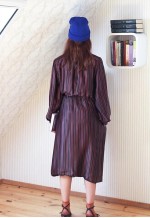 Khaki and pink striped long sleeve silky dress