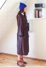 Khaki and pink striped long sleeve silky dress