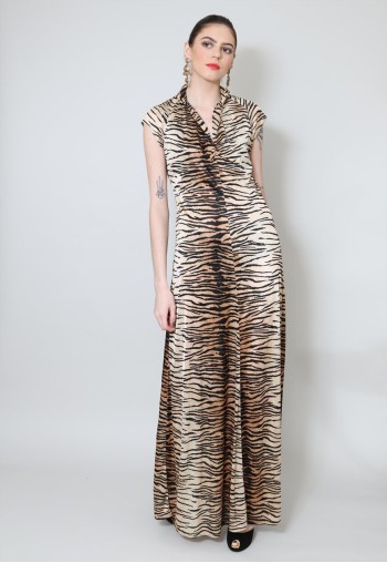 70's Vintage Animal Print Brown Black Maxi Dress