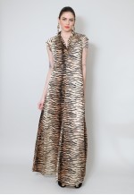 70's Vintage Animal Print Brown Black Maxi Dress