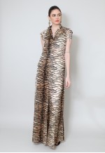 70's Vintage Animal Print Brown Black Maxi Dress