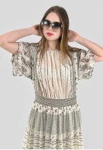 70's Vintage Cream Sheer Floral Open Sleeve Midi Dress